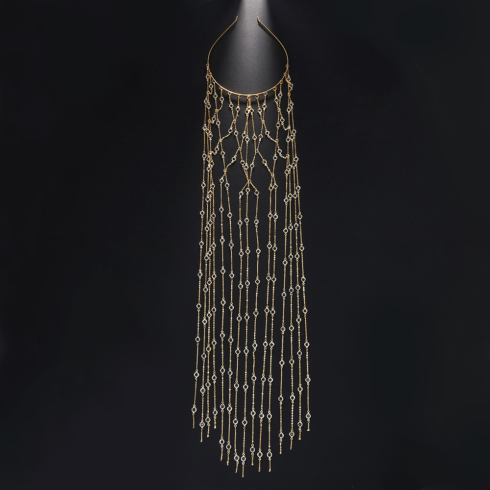 IG Style Women's Solid Color Copper Tassel Chain Rhinestones Hair Band display picture 7