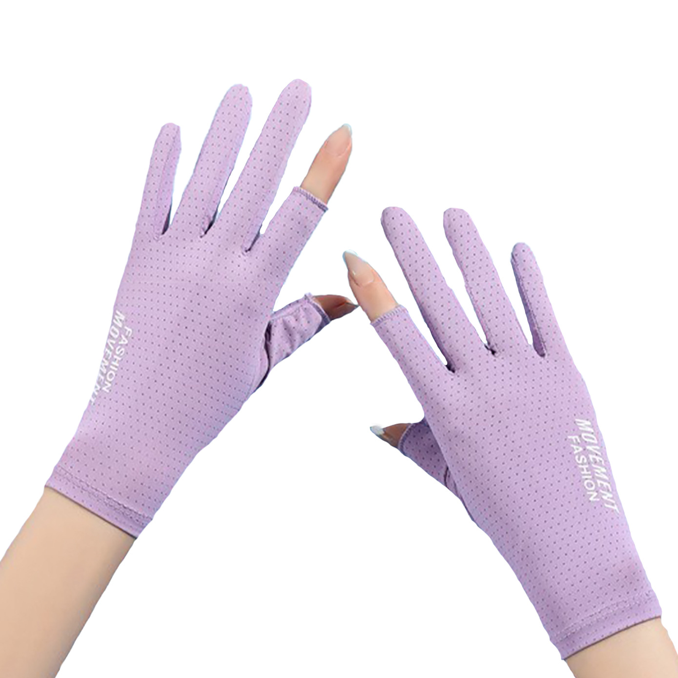 Guantes de protección solar verano hombres y mujeres de pareja delgada antideslizante transpirable ciclismo elástico transpirable dos dedos guantes de seda de hielo