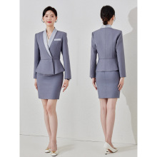 职业装女套装长袖蓝色酒店前台接待珠宝西装外套工作服秋款两件套