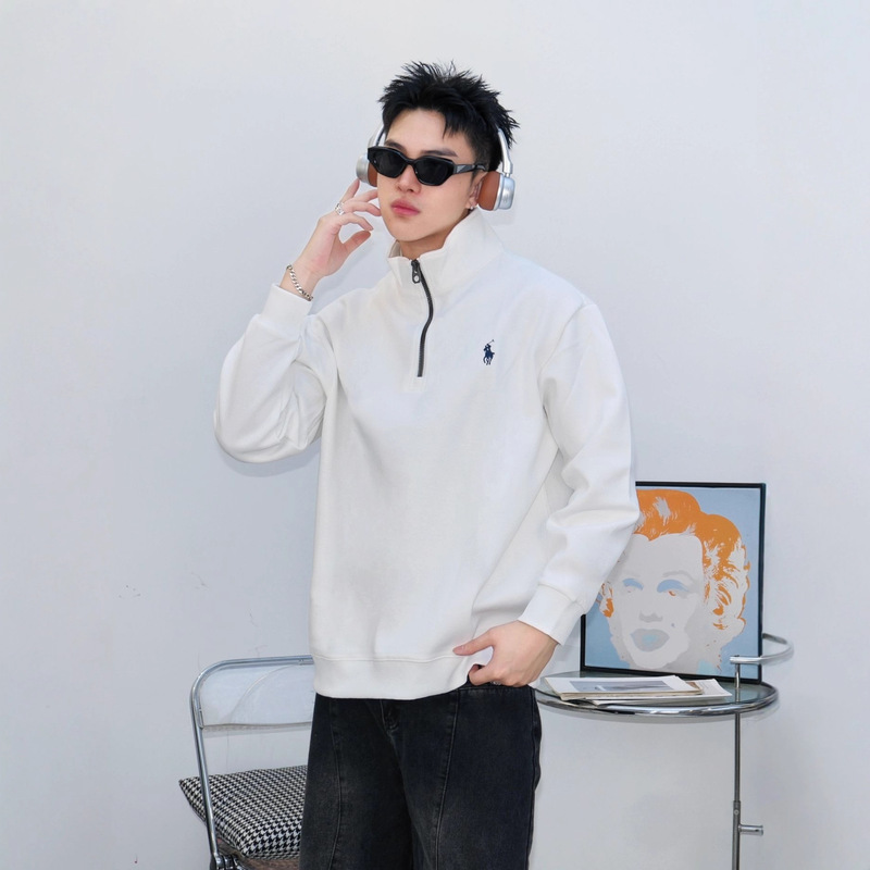 新秋冬款时尚刺绣半拉链小麦纹男式休闲长袖卫衣|undefined