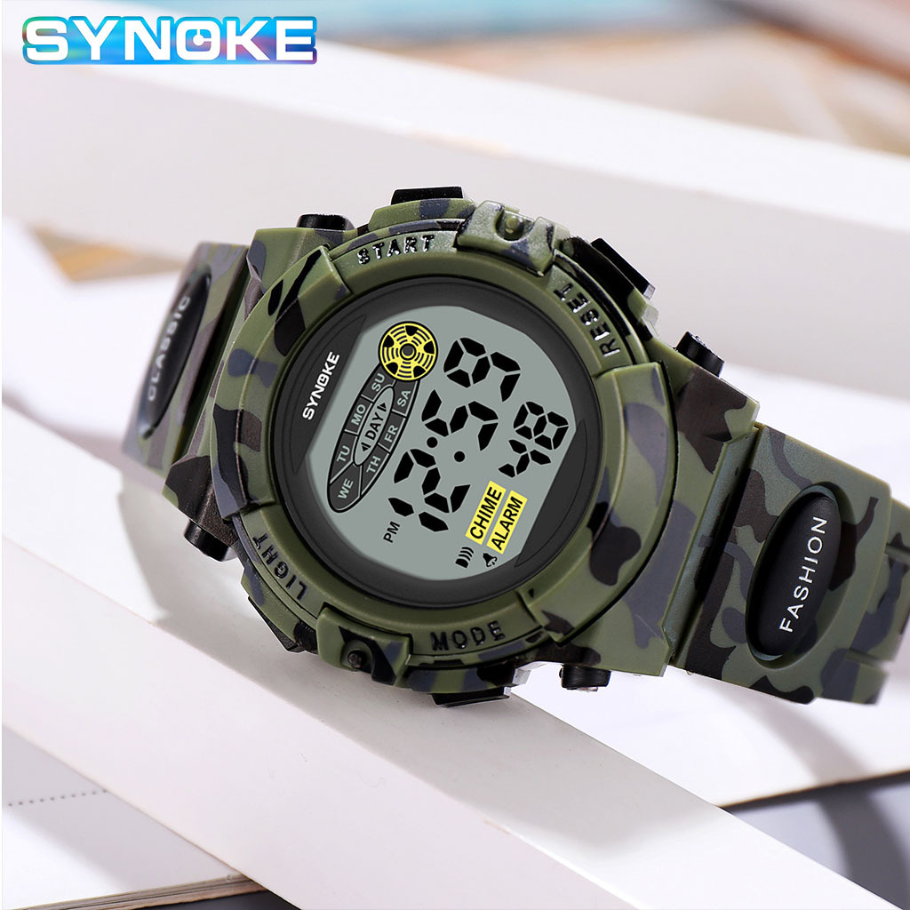 SYNOKE nuevo sudeste asiático popular colorido luminoso niños estudiante reloj electrónico personalizado camuflaje reloj deportivo