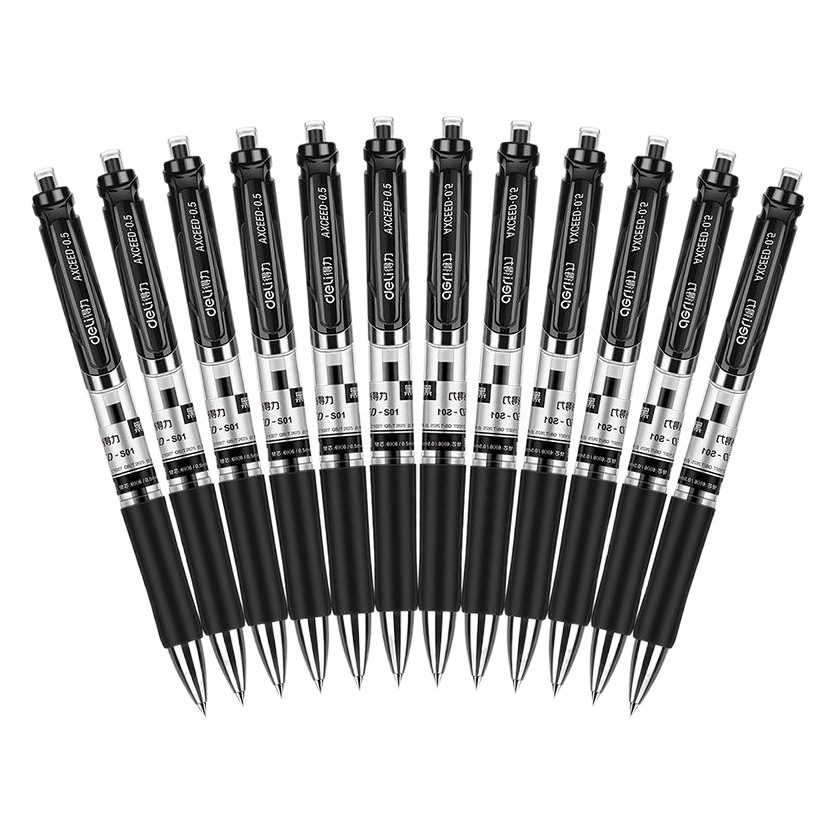 Bolígrafo de góndola Deli S01 tipo de prensa 0,5mm para oficina Bolígrafo de góndola de prensa negro, rojo y azul 12 piezas en una caja