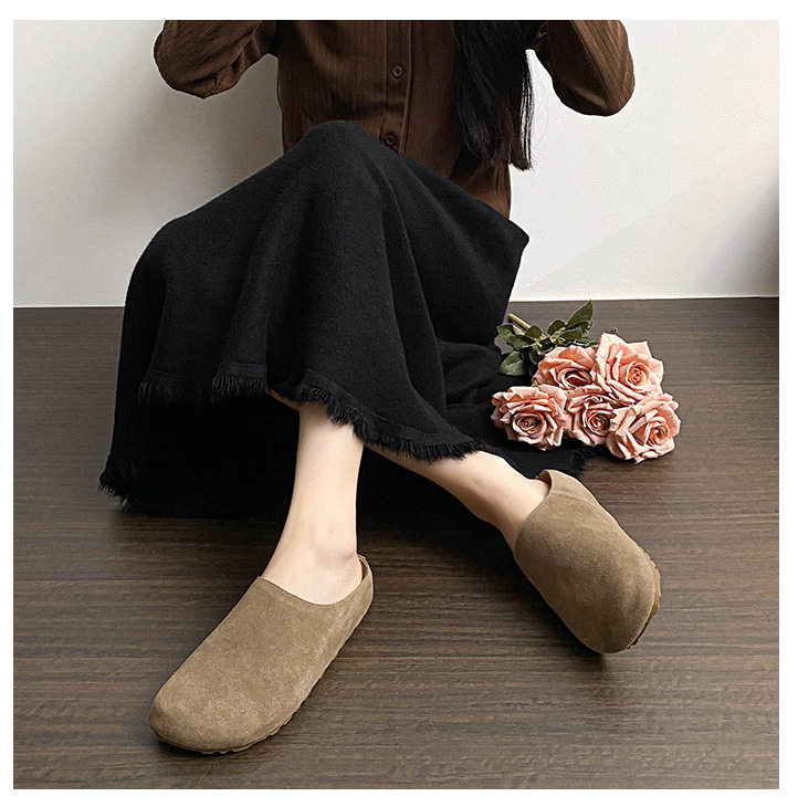 Dép lê nữ bít mũi đế dày mũi rộng phong cách Birkenstock, gót 3 cm — Màu caramel, Màu kaki, Màu mơ chi tiết 28