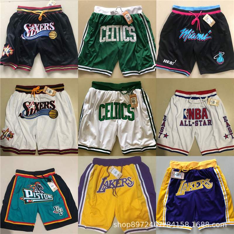 High-End Fully Embroidered Basketball Shorts Lakers 76Ers Magic Kings Chicago Basketball Shorts Wholesale