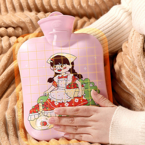 New hand warmer, stomach warmer, large and small cartoon PVC hot water bottle, water-filled plush water-filled hand warmer bag, large capacity