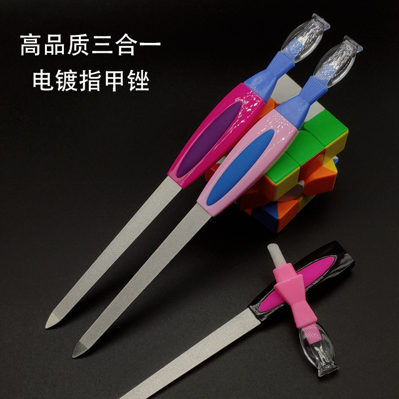 Factory Direct sales high quality three-in-one electroplating nail file dead skin fork nail nail nail pressing stick in stock supply