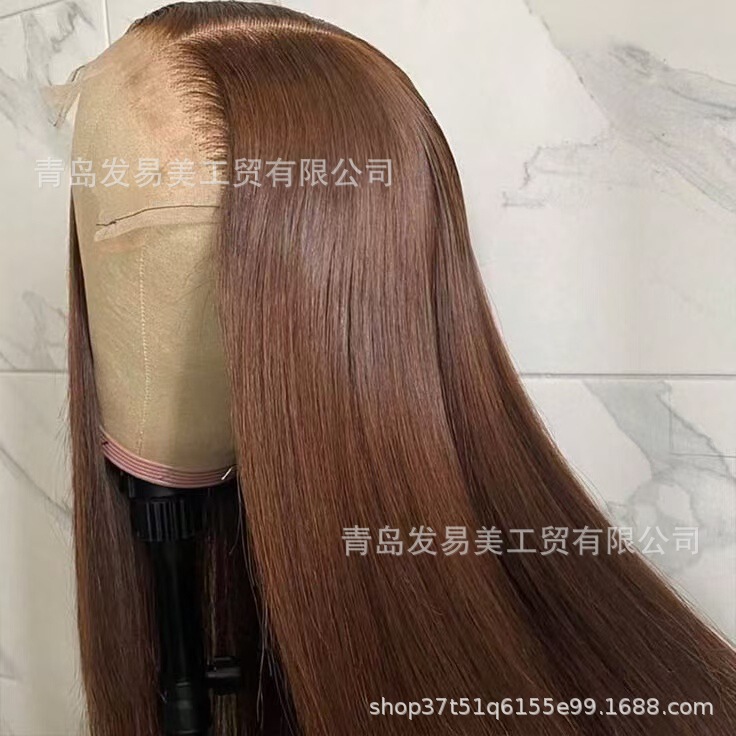 13x4 lace front wig, brown, long straight hair, high-temperature fiber, glue-free, pre-plucked hairline, slimming effect, cosplay wig 13x4 lace front wig, brown, long straight hair, high-temperature fiber, glue-free, pre-plucked hairline, slimming effect, cosplay wig