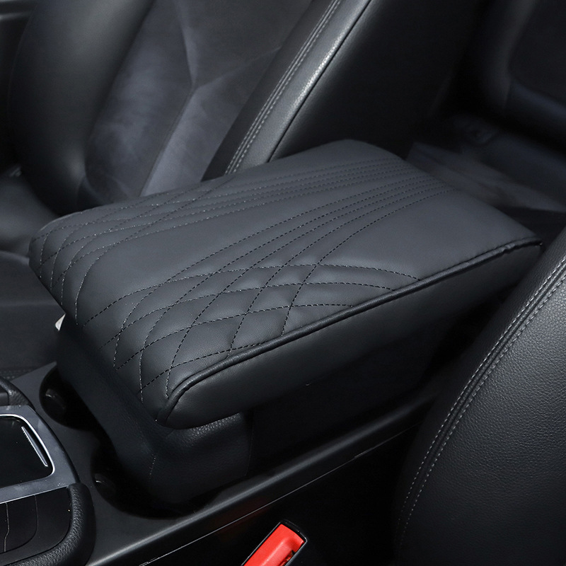 Armrest box pad: Universal Nappa Leather Universal - angel-pattern-memory-foam-armrest-box-heightening-pad-black