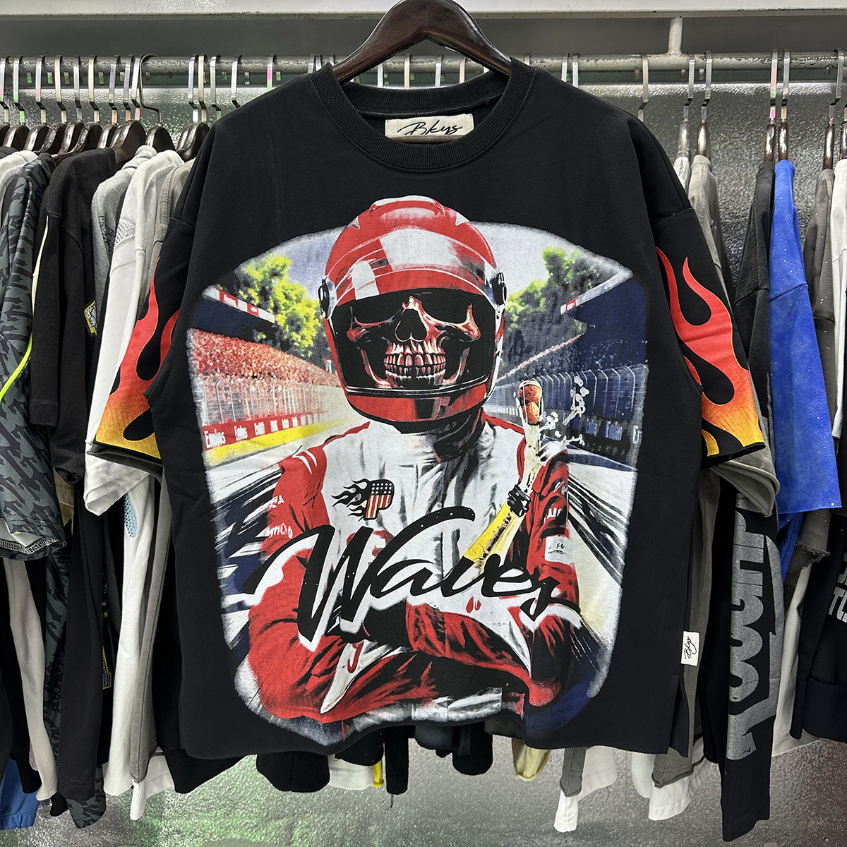 Transfronterizo nueva venta en caliente BKS camiseta de manga corta extraña esqueleto retro lavado de agua caliente perforación en caliente para hombres y mujeres de moda en stock lotes