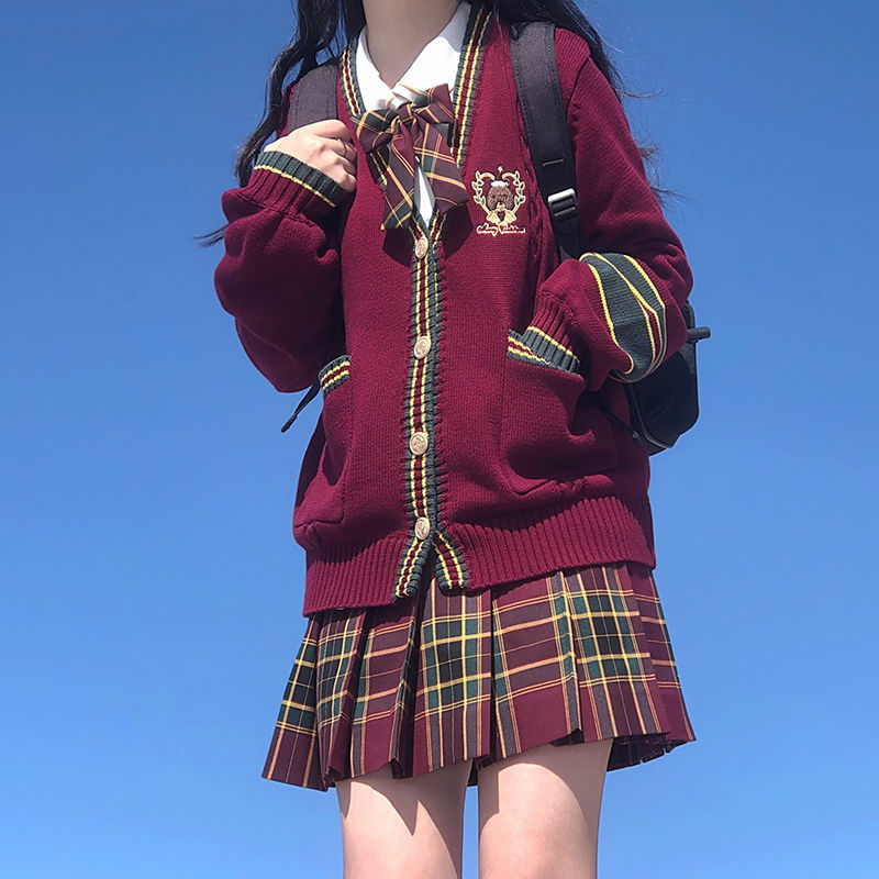 크리스마스 베어 풀 세트 호손 JK 유니폼 스웨터 V-넥 카디건 여성 일본 대학 스타일