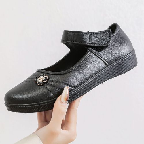 Waterproof non-slip women's shoes Mary Jane shoes women's single shoes middle-aged mother's shoes buckle medium heel soft sole women's plastic shoes