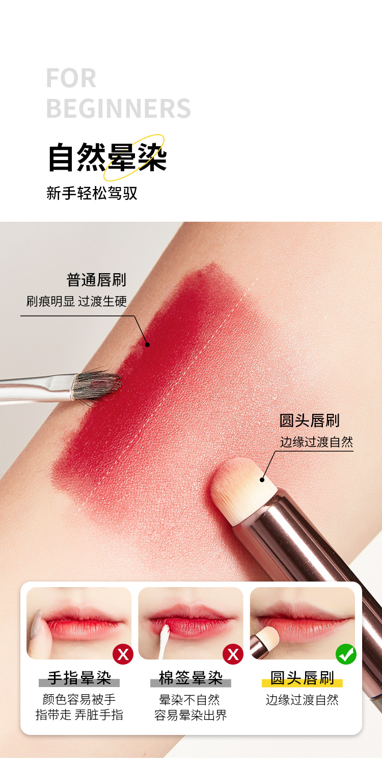Lip brush, lip mud, lipstick brush, lip round head brush, lip brush, concealer brush, head smudging makeup brush, beauty tools, cross-border Application Scenario