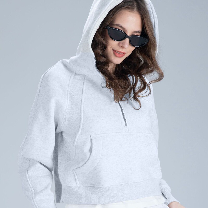 Lulu Zgly Sweatshirt Women's Autumn and Winter Fleece-Lined Warm Jacket Hooded Loose Outdoor Half-Zip Top for Women