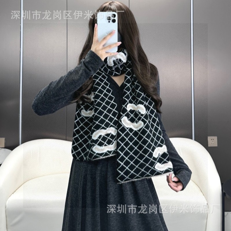 香奶奶菱格双面围巾女高端小香风字母围巾秋冬季百搭保暖围脖外贸|undefined
