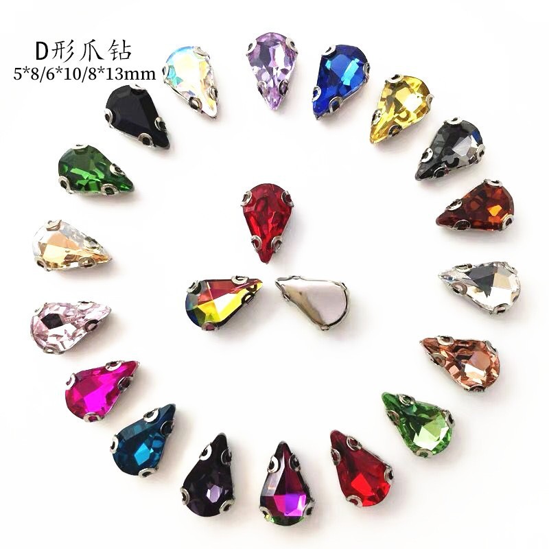 热销diy水滴玻璃爪钻水手缝钻 D抓钻 手缝石鞋服饰DIY贴钻配件