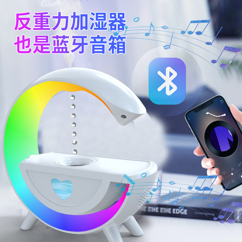 Humidificador antigravedad multifuncional, Altavoz Bluetooth, atomizador de luz de ambiente colorido, pulverizador de reflujo de gotas de agua para el hogar