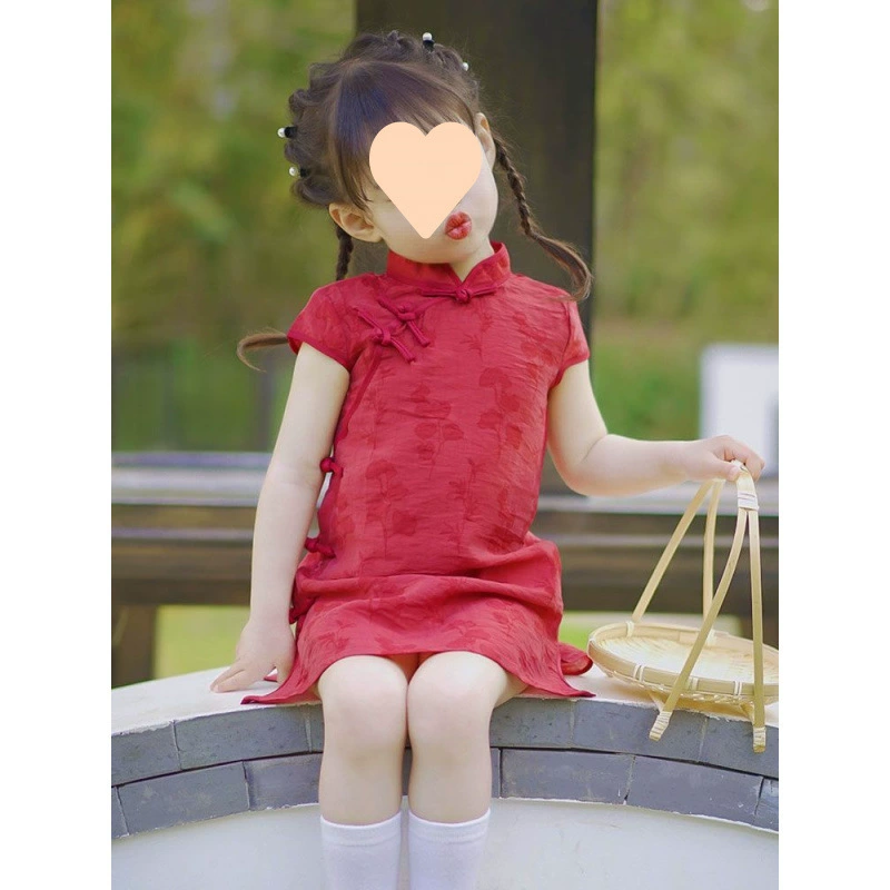 Платье Cheongsam для девочек, летний наряд, детский китайский стиль, Hanfu, летний костюм для маленьких девочек, платье для первого дня рождения