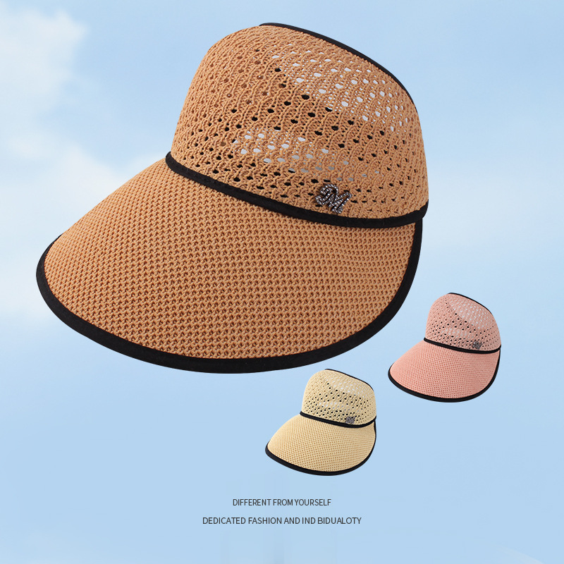 2023新款夏季针织空顶女帽透气遮阳长沿鸭舌帽时装镂空防晒凉帽女