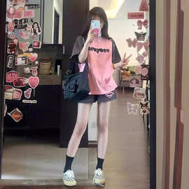 纯棉宽松短袖短裤休闲运动服时尚套装女夏季学生韩版跑步两件套潮