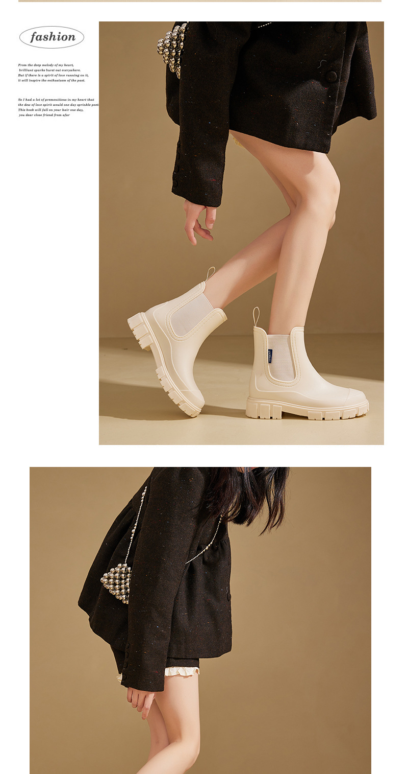 Grenzüberschreitende modische Regenstiefel für Damen, dicke Sohle, elastischer Riemen, wasserfeste, rutschfeste Gummischuhe für Küche und Haushalt_voghion.com