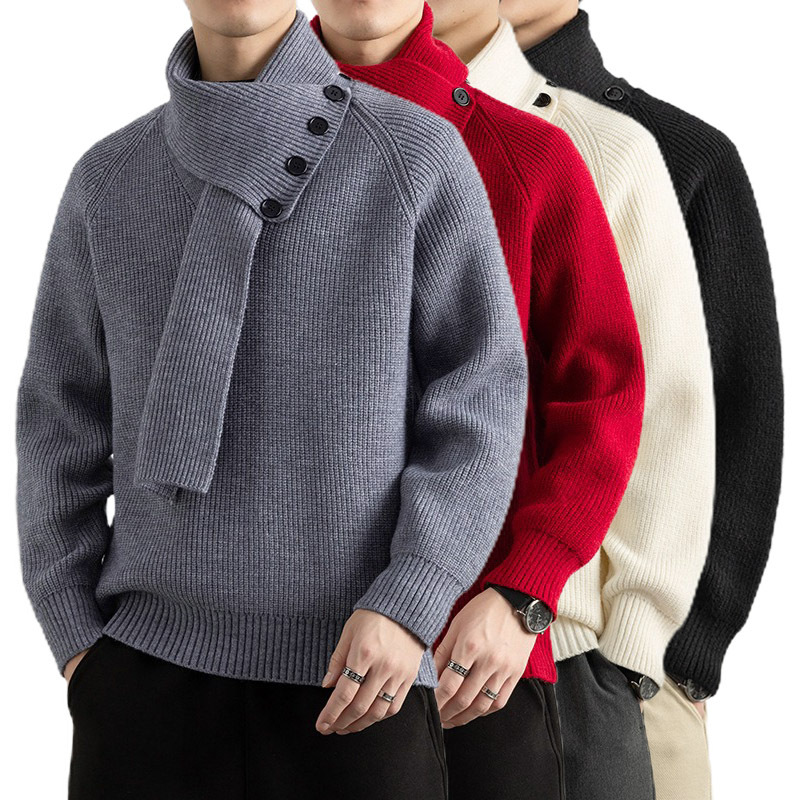 Explosiones transfronterizas de tamaño grande turban desmontable camisa de punto suéter masculino botón de sentido superior otoño invierno fábrica al por mayor