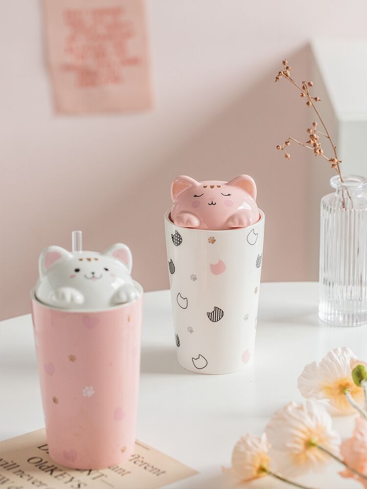 Cute cat high -value cup Drink water ceramic cup female INS wind mug…
