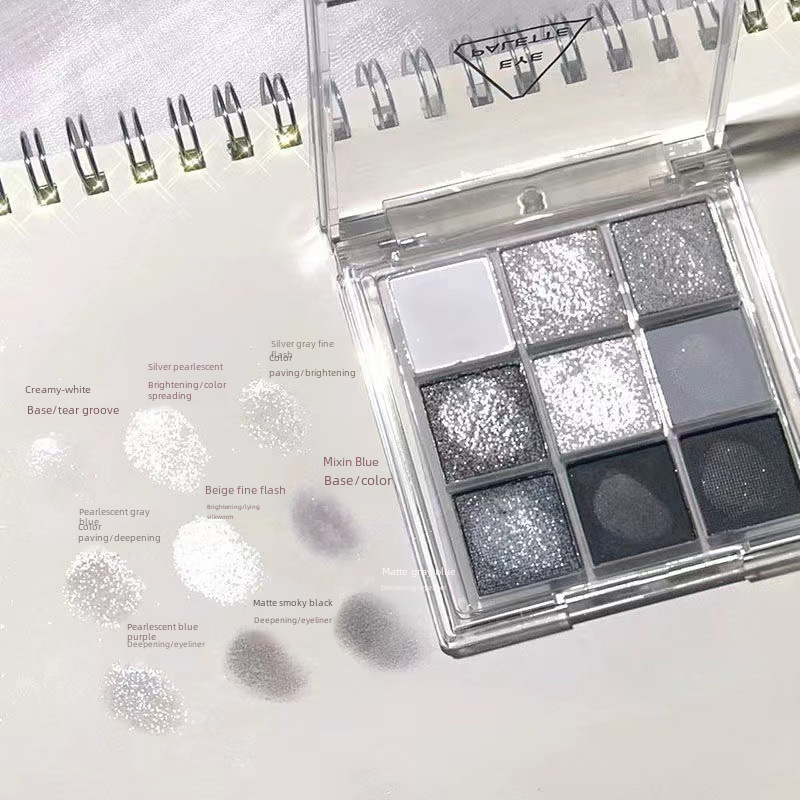 ROIO Cold Sweet Light European and American Smoked Nine Color Eye Shadow Plate Cement Dark Dark Punk Smoked Black and White Gray Metallic Pearlescent