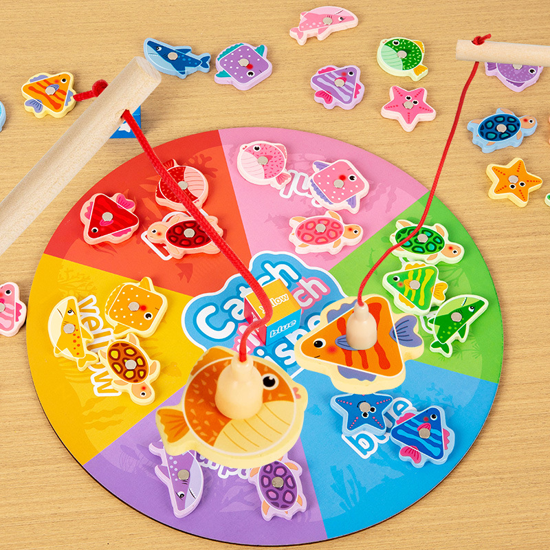 Coordinación mano-ojo, color, forma, juego de pesca, madera, magnético, niño, bebé, práctica para padres e hijos, jardín de infantes, educación temprana