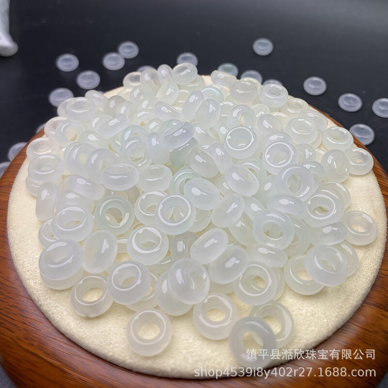 White Ice Jadeite Small Ring Circle Lychee Jelly Running Ring Donut DIY Necklace Pendant Chinese Style Accessories