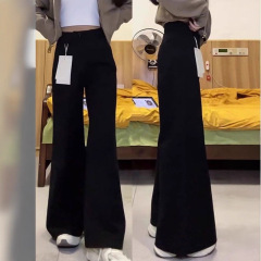 黑色A版微喇牛仔裤女春秋款胖mm高腰遮胯弹力梨形身材喇叭微喇裤