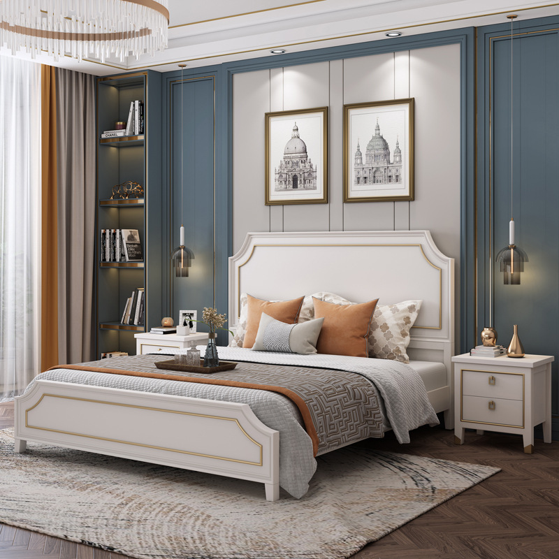American Light luxury solid wood bed main sleeper double bed 1.8m double bed contapiat white white wedding bed storage high box bed