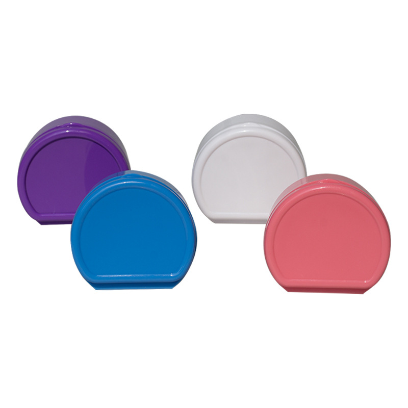 Impresión de almacenamiento de plástico, caja de almacenamiento de limpieza, dentadura postiza semicircular, caja de dentadura en forma de D con filtro, sello de doble capa de plástico