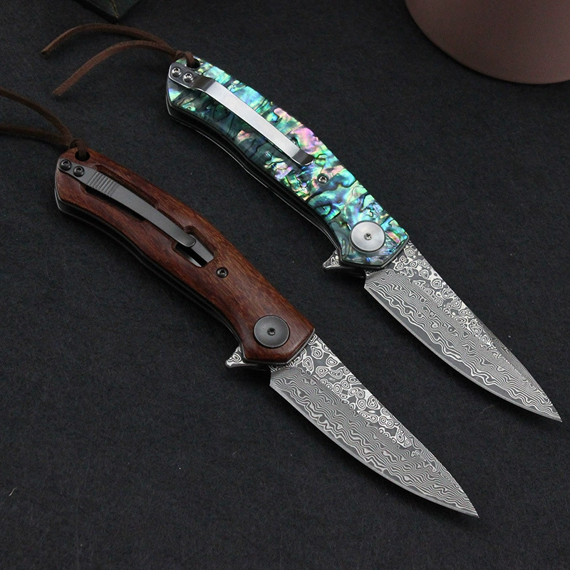 4020 Damascus Steel Color Shell/Cocobolo Cross-Border Outdoor Portable Folding Knife Factory Direct Supply