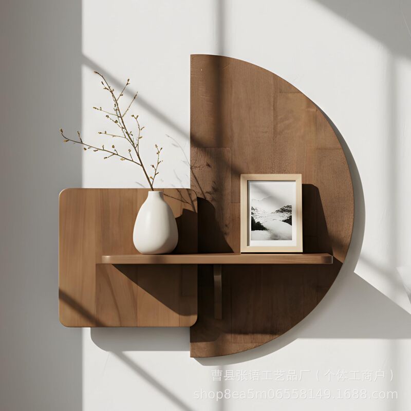 Wooden Wall-Mounted Floating Bedside Table Modern Minimalist Wall-Mounted Bedside Table Photo Frame Vase Storage Rack