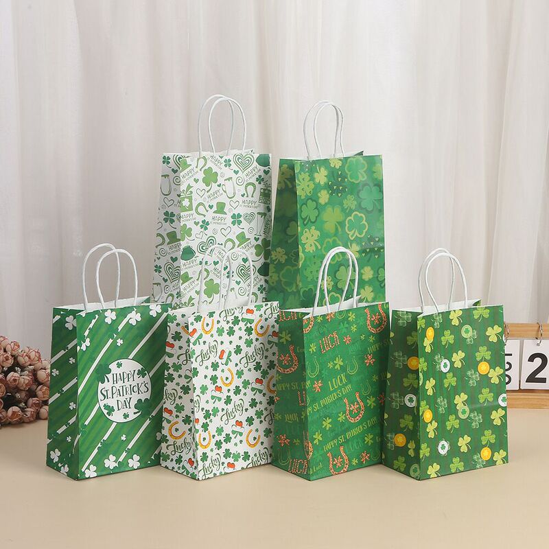 New four-leaf clover party gift paper bag, Tree Day gift bag, cartoon printed packaging bag, shopping tote bag wholesale New four-leaf clover party gift paper bag, Tree Day gift bag, cartoon printed packaging bag, shopping tote bag wholesale