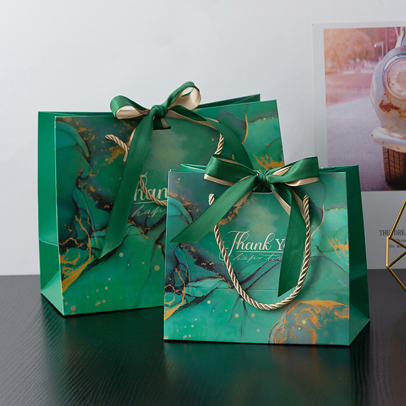 Bolso verde marbling tienda de ropa bolsa de regalo de lujo ligero Mori bolsa de regalo bolsa de papel de regalo de mano al por mayor