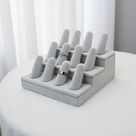 现货冰灰PVC梯形三层戒指架饰品陈列展示托盘北欧风