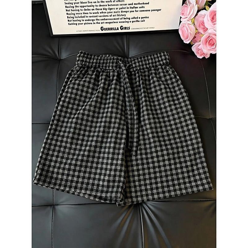 Summer Thin American-Style Lightweight Retro Plaid Shorts for Men, Loose Straight-Leg Fitness Pants, Quick-Dry Couple's Five-Point Shorts