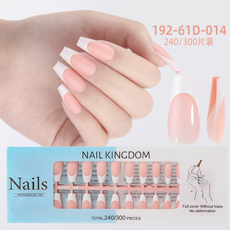 Nueva caja de uñas de uso francés transfronterizo con uñas falsas, piezas de uñas semiacabadas, pegatinas francesas sin costuras mate 240 piezas