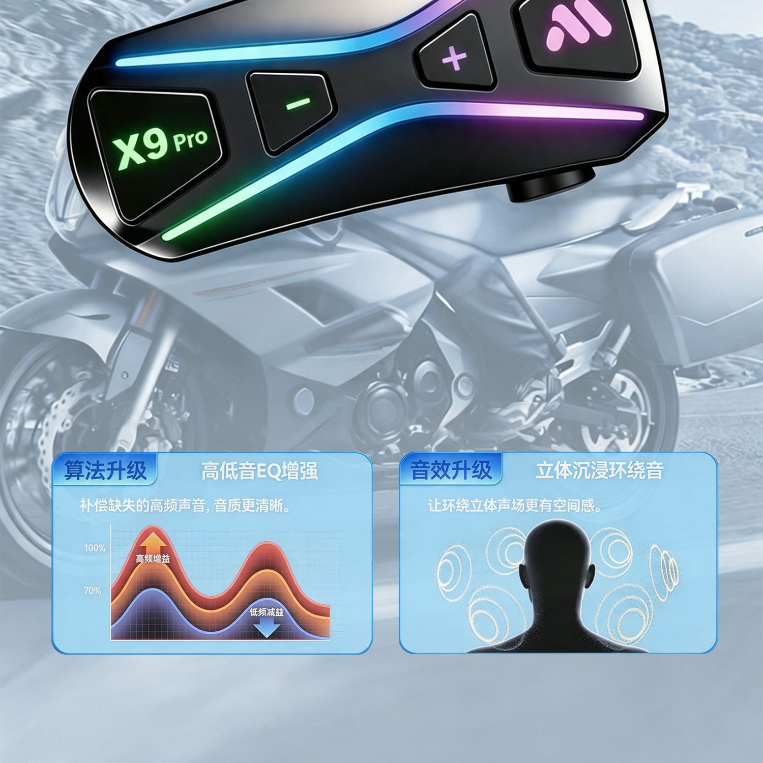 Cross-border x9pro motorcycle helmet full-face helmet with Bluetooth headset, waterproof, long-range intercom for multi-person riding, long battery life
