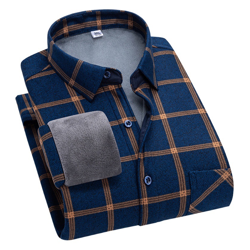 Selección estricta de productos de fábrica más camisa a cuadros de lana gruesa y cepillada de terciopelo Camisa de moda de manga larga para hombres, blusa cálida para jóvenes y de mediana edad, otoño e invierno
