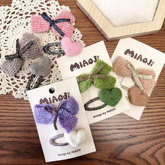 新款韓系毛線蝴蝶結毛氈愛心BB夾兒童對裝兩件套髮飾頭飾側邊夾