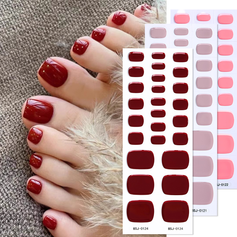 Zhengxiang Solid Color Simple Semi-cured Gel Foot Nail Sticker Light Therapy Toenail Sticker Cross-border Hot Selling Gel Nail Sticker