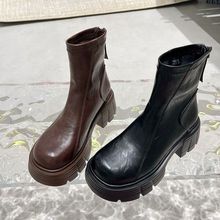 厚底增高马丁靴女单靴2025秋新气质切尔西靴显瘦复古粗跟短靴时尚