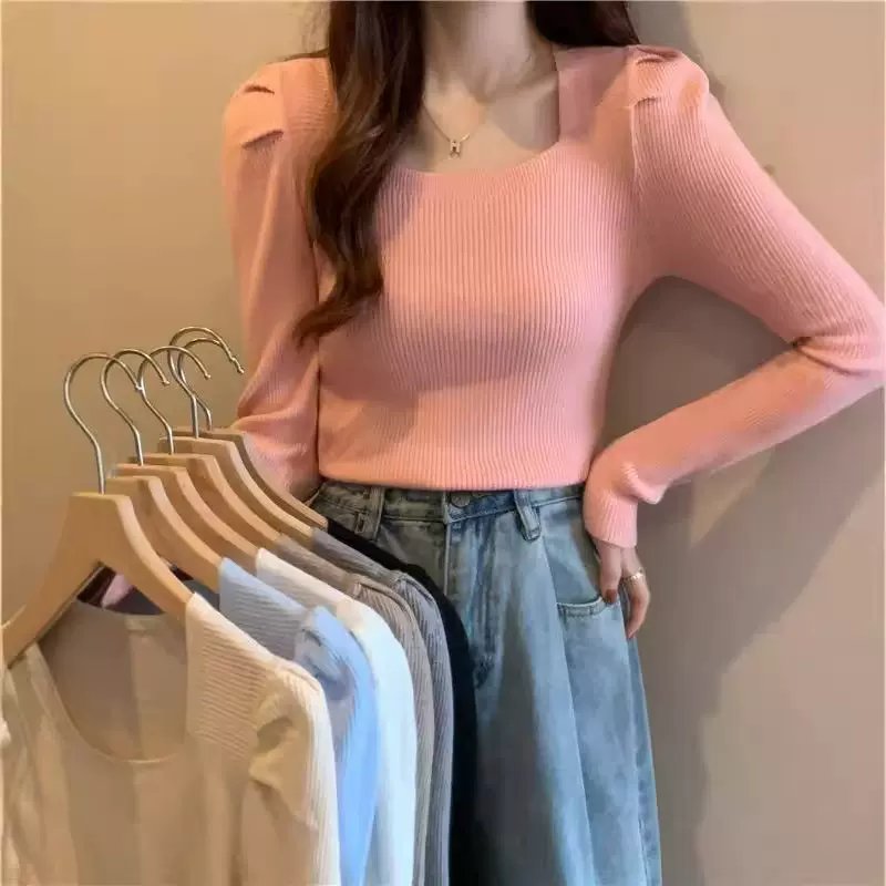 修身软糯针织衫毛衣女春秋打底衫叠穿内搭长袖显瘦上衣慵懒风穿搭