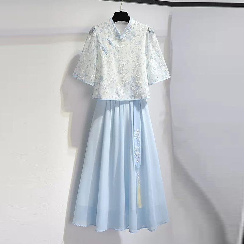 Song Dynasty Han Dynasty Women's 2025 Summer New Chinoiserie Retro Style Women's Fairy-Style Improved Embroidered Skirt Suit Skirt Straight Hair