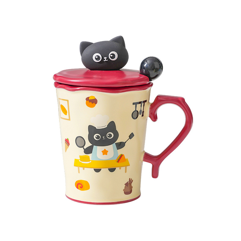 漫画セラミックカップかわいい猫マグ蓋スプーン水カップホーム朝食カップカップル誕生日ギフトカップ|undefined