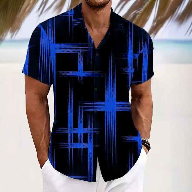 Men's casual short-sleeved shirts, Hawaiian art-patterned plaid shirts, direct from the source factory for cross-border e-commerce Men's casual short-sleeved shirts, Hawaiian art-patterned plaid shirts, direct from the source factory for cross-border e-commerce