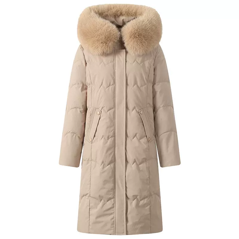 Winter down jacket for mother, maxi length, fitted, slim fit, plus size