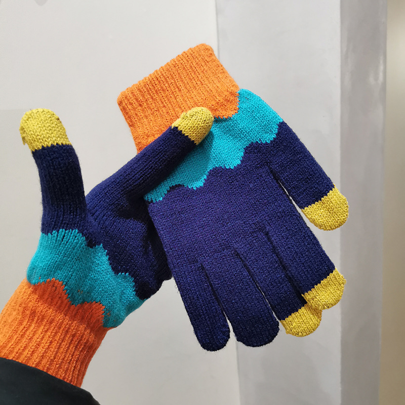 Otoño e Invierno de felpa de punto guantes de pantalla táctil de las mujeres calientes de los hombres al aire libre de montar anti-Congelación de lana forrada gruesa de Corea lindo